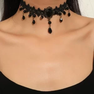 Bead Charm Choker Black