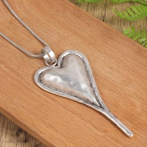 1pc Vintage Zinc Alloy Heart Pendant Necklace For Women For Gift Antique Silver