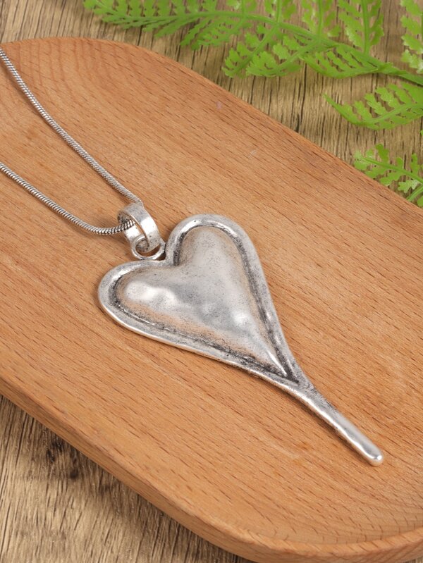 1pc Vintage Zinc Alloy Heart Pendant Necklace For Women For Gift Antique Silver