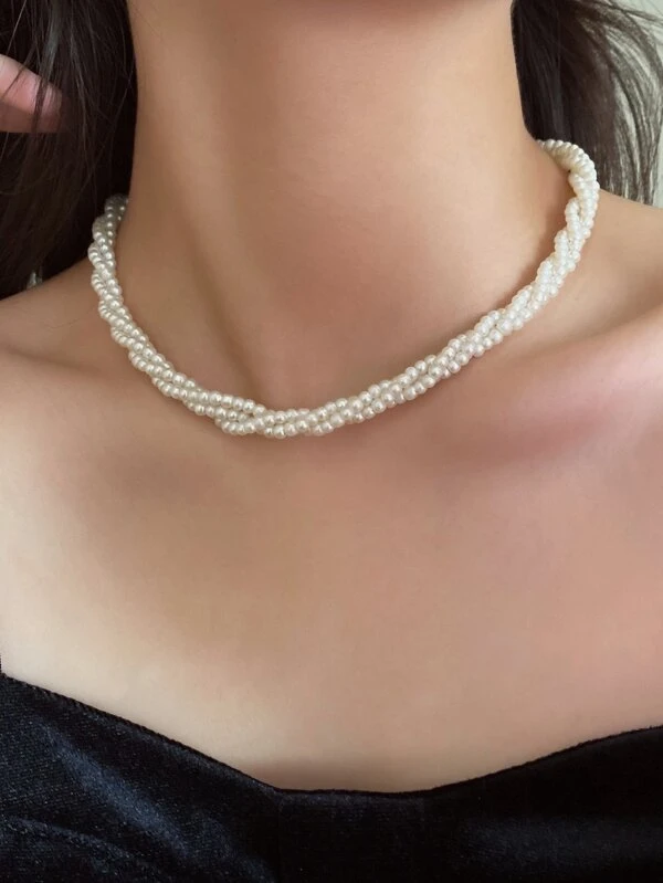 Faux Pearl Beaded Necklace White