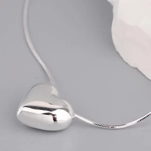 1pc 3D Smooth Heart Shaped Pendant Necklace For Women Couples Silver