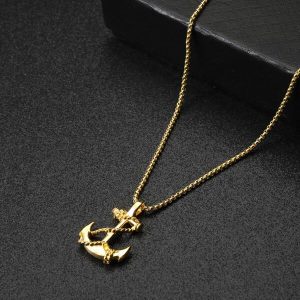 1Pc Minimalist Anchor Pendant Necklace For Men Daily Decoration For Valentine's Day Gift Zinc Alloy Gold Yellow Yellow Gold