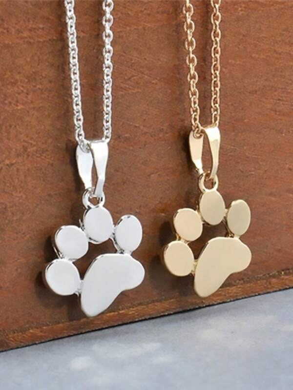 1pc Stainless Steel Creative Paw Print Pendant Necklace For Women Silver