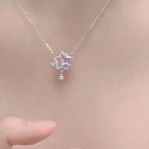 1pc Iridescent Star Necklace, New Trendy Collarbone Chain Of High-Grade Feeling For Women In Summer Silver