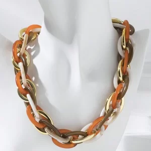 1pc Women's Simple & Fashionable Multilayer Acrylic Necklace In Colorful Tones, Suitable For Daily Wear Orange