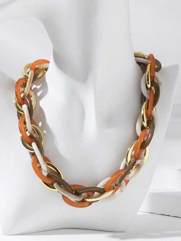 1pc Women's Simple & Fashionable Multilayer Acrylic Necklace In Colorful Tones, Suitable For Daily Wear Orange