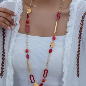 1pc Bohemian Style Gold Plated Geometric Shapes Combination Long Necklace Necklace