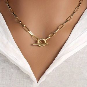 1pc Minimalist Stainless Steel Box Chain Unisex Personality OT Clasp Necklace Suitable For Daily Wear DIY Jewelry OT Buckle Necklace