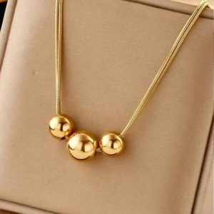 1pc Gold Stainless Steel Ball Design Trendy Necklace With Vintage Multilayered Beads, Hip Hop Style Personality Clavicle Chain, Elegant Necklaces Necklace