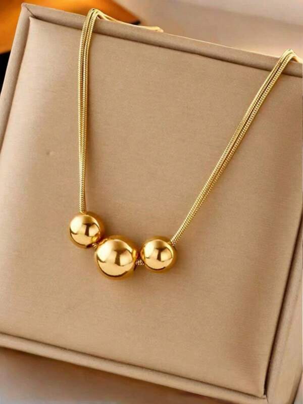 1pc Gold Stainless Steel Ball Design Trendy Necklace With Vintage Multilayered Beads, Hip Hop Style Personality Clavicle Chain, Elegant Necklaces Necklace