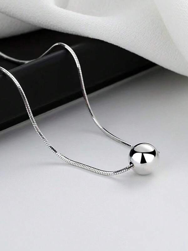 1pc Stainless Steel Necklace With Simple Round Bead Pendant, Suitable For Women, Daily Or Festival Wear Silver