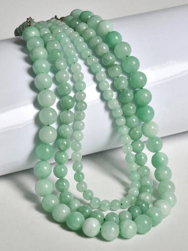 New Chinese Style Handmade Beaded Jade Necklace, Natural Stone Necklace Jewelry For Women, Round Bead Choker Necklace Fit For Daily Wear Multicolor