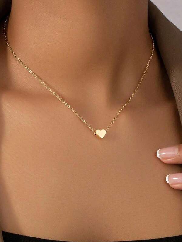 1pc Fashionable Minimalist Little Heart Pendant Necklace, Suitable For Women's Daily Matching, Sweet & Cool Style Gold