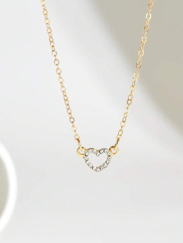 1pc Exquisite Heart Shaped Zirconia Pendant Necklace, Elegant And Sweet Design Gold Single Heart Necklace