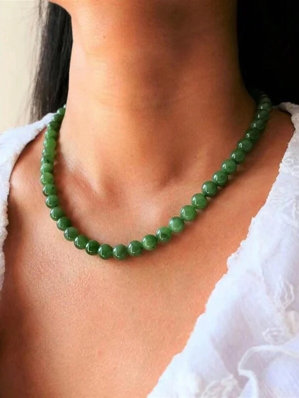 1pc Exaggerated Colorful Pearl Beaded Necklace, Fashionable Geometric Ball Chain Choker Necklace, Suitable For Women's Daily Wear, Holiday Gifts, Party Decoration - Charming Jewelry Set Green