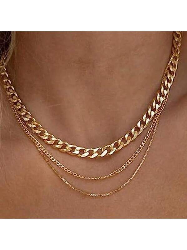 3 Fashionable Stainless Steel Women's Herringbone Necklace Exquisite Gold Necklace Snake Chain Necklace Simple Gold Layered Necklace Women's Gold Jewelry Gift Gift Yellow Gold